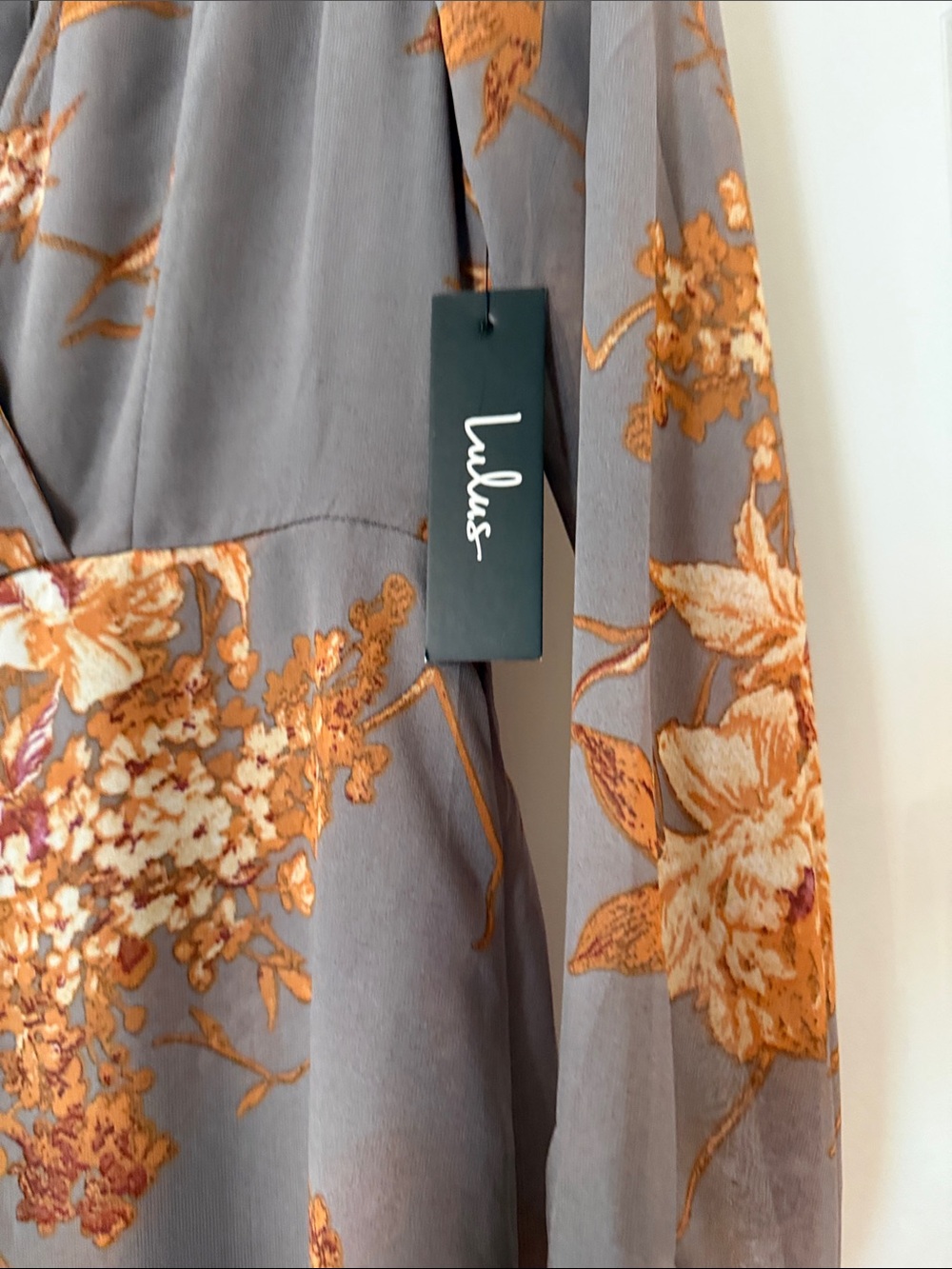 Lulu's Taupe Maxi Dress Romper with Orange Floral Accents - Picture 3 of 3